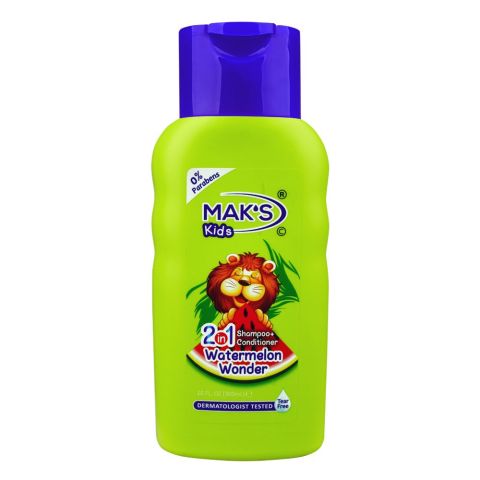 Mak's Kids Watermelon Wonder 2in1 Shampoo & Conditioner, 0% Parabens, Dermatologist-Tested, Tear Free, 300ml