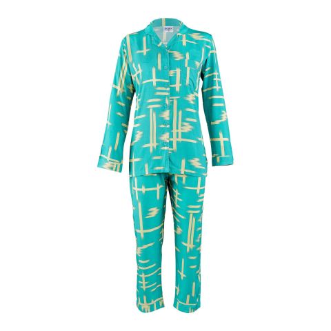 Basix Women's Abstract Pattern Loungewear Set, 2-Piece, Emerald Green, LW-633