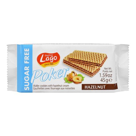 Lago Poker Hazelnut Cream Sugar Free Wafers, 45g