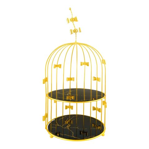 Bhoja 2-Tier Bird Cage Serving Tray, Decorative Dessert Stand for High Tea & Parties, Black & Golden Marble, JWG-018