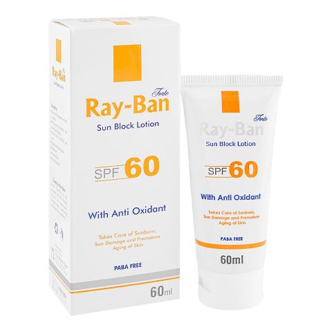 Ray-Ban Forte Sun Block Lotion with Anti Oxidant, SPF60, Paba & Paraben Free, For All Skin Types, 60ml