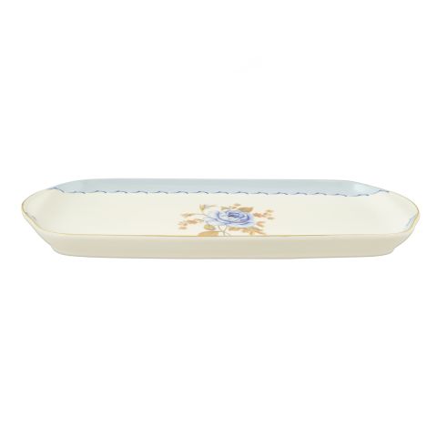 Angela 10.5" Floral Long Serving Platter, Blue, MK193