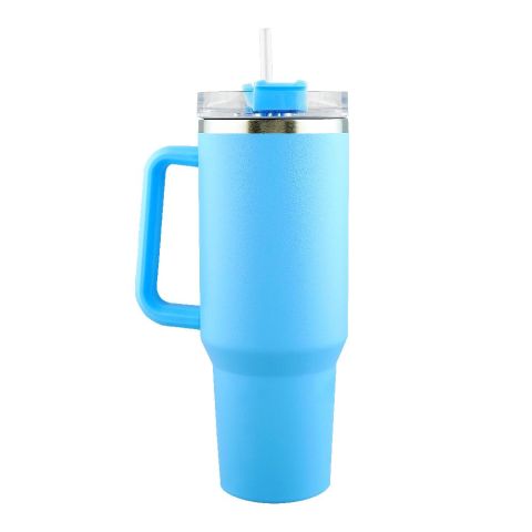 Stainless Steel Insulated Travel Coffee Tumbler with Handle & Straw Lid, Light Blue, (1971-1) 0000985