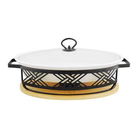 Brilliant 14.5" Oval Casserole Serving Dish With Candle Stand/Rack - Buffet Food Warmer, BR1124