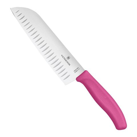 Victorinox 17cm Fluted Blade Santoku Swiss Knife, Pink, 6.8526.17L5B