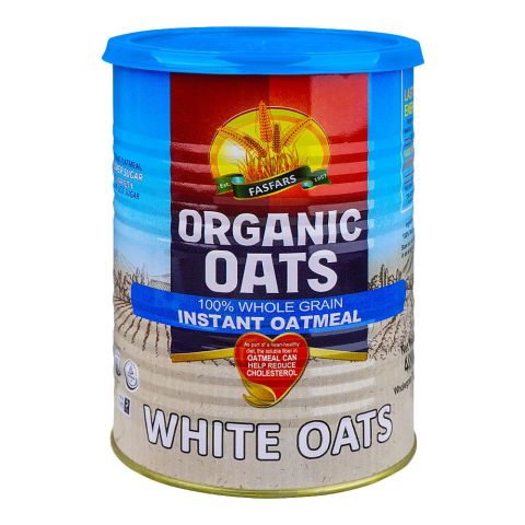 Fasfars Organic White Oats, Low Sugar, 400g Tin