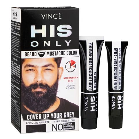 Vince His Only Beard & Moustache Hair Color, BM-02 Natural Black