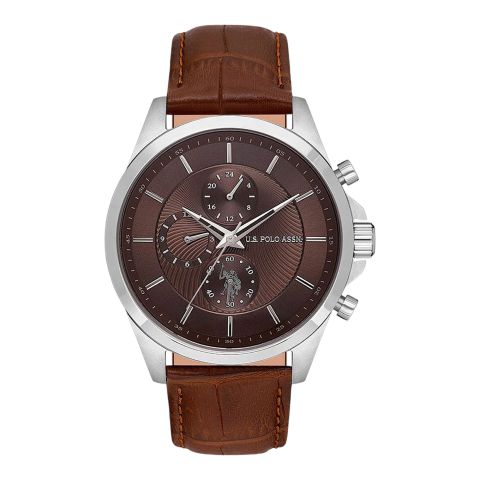 U.S. Polo Assn Men's Round Dial Chronograph Wrist Watch With Band Strap, Brown, USPA1094-08