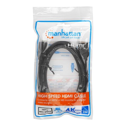 Manhattan HDMI Cable, 2m, Male To Male, Black, 19m-355711