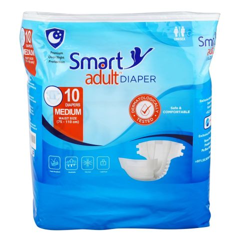 Smart Adult Diaper, Waist 29.5-43.3 Inches, Medium, 10-Pack