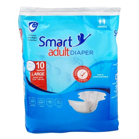 Smart Adult Diaper, Waist 43.3-61.4 Inches, Large, 10-Pack