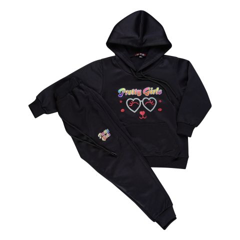 Girls Pretty Girls Tracksuit With Hoodie and Trouser, Black