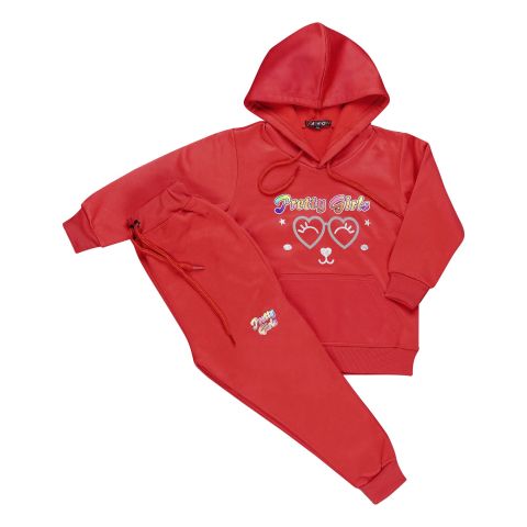 Girls Pretty Girls Tracksuit With Hoodie and Trouser, Red