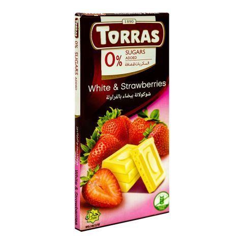 Torras Sugar Free White & Strawberries Chocolate, 75g