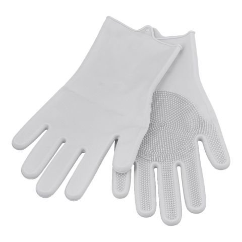 Silicone Dishwashing Rubber Gloves With Scrubber, Gray, 1-Pair