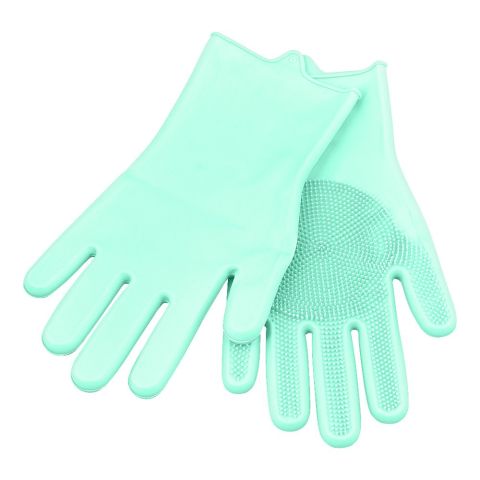 Silicone Dishwashing Rubber Gloves With Scrubber, Green, 1-Pair