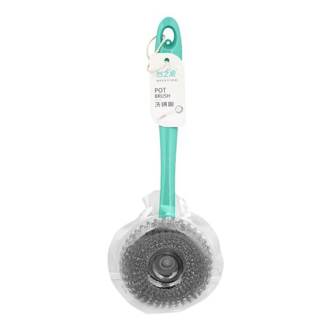 Steel Wire Ball Dishwashing Brush With Plastic Handle, Green