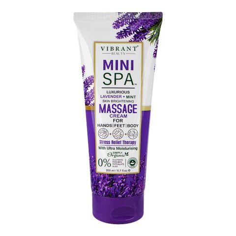 Vibrant Beauty Mini SPA Luxurious Lavender+Mint Skin Brightening Massage Cream, 200ml