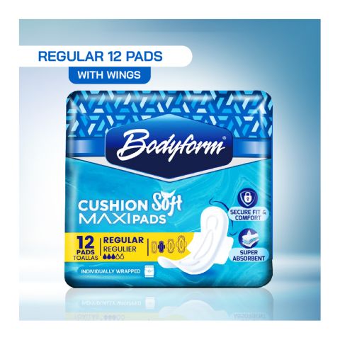 Bodyform Cushion Soft Regular Maxi Sanitary Pads With Wings, 12-Pack