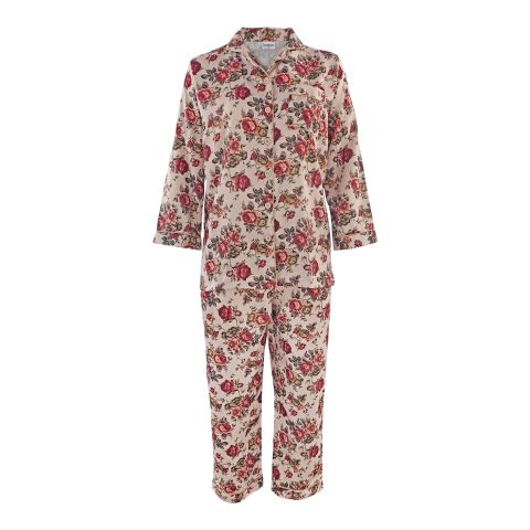 Basix Women's Digital Crepe Floral Loungewear Dress, 2-Piece Set, Beige, Maroon & Olive, LW-643