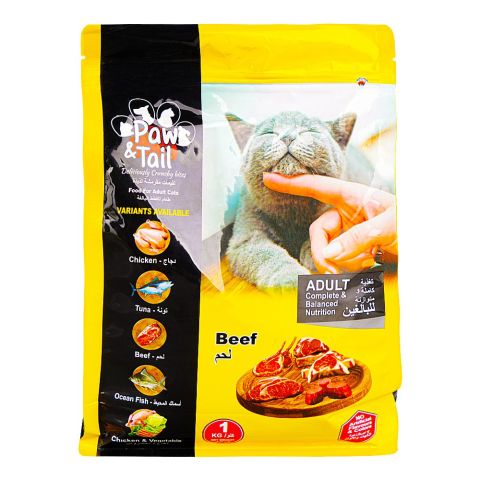 Paw & Tail Adult Cat Food, Beef, 1Kg