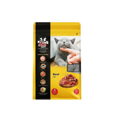 Paw & Tail Adult Cat Food, Beef, 1Kg