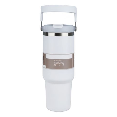 AJF Stainless Steel Vacuum Insulated Tumbler Bottle - Hot/Cold Travel Mug with Lid & Straw, 900ml, White, SUS 304