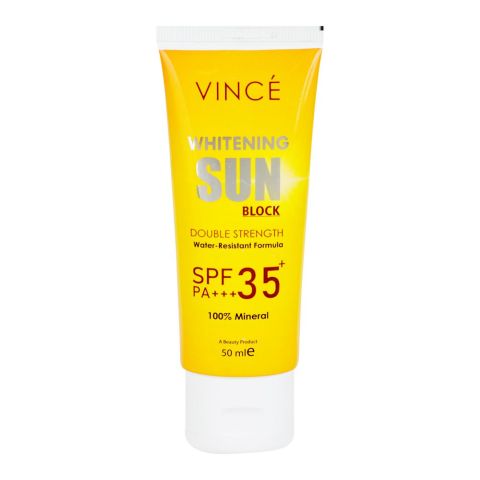 Vince Whitening Double Strength Sunblock, Mineral Sunscreen, Waterproof, SPF-35, PA+++, 50ml