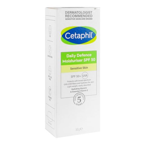 Cetaphil Daily Defence Face Moisturizer, Day Cream & Sunscreen, SPF 50, For All Skin Types, 50g