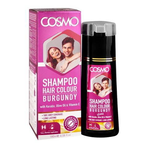 Cosmo Hair Color Shampoo, Ammonia Free, No Stains, Burgundy, 180ml