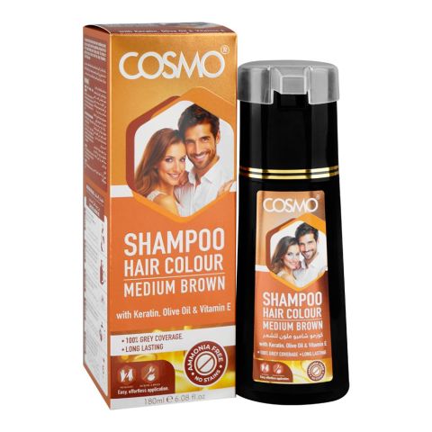 Cosmo Hair Color Shampoo, Ammonia Free, No Stains, Medium Brown, 180ml