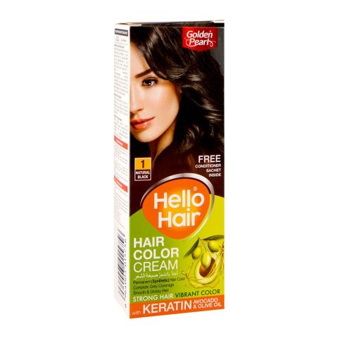 Golden Pearl Hello Hair - Hair Color/Dye Cream, 1 Natural Black