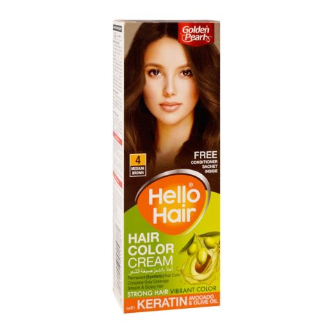 Golden Pearl Hello Hair - Hair Color/Dye Cream, 4 Medium Brown