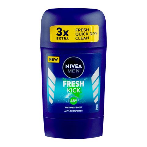 Nivea Men Fresh Kick Anti-Perspirant Deodorant Stick, 48H Freshness Boost, 50ml