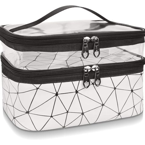 Waterproof Double Layer Zipper Travel Cosmetic Bag, Makeup Organizer & Toiletry Pouch, Silver