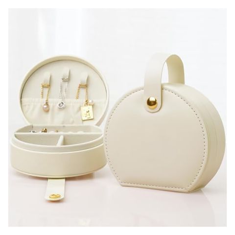 Small Travel Jewellery Box, Mini Case and Organizer Bag For Earrings, Necklace, Rings, White