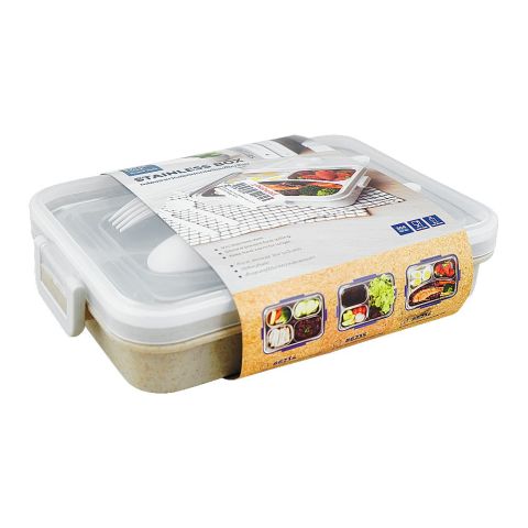 Micron Ware Super Lock Stainless Lunch Box with Cutlery, 900ml, Beige, J6236