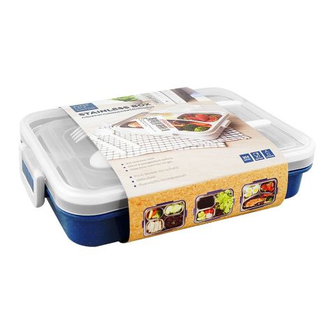 Micron Ware Super Lock Stainless Lunch Box with Cutlery, 900ml, Blue, J6236