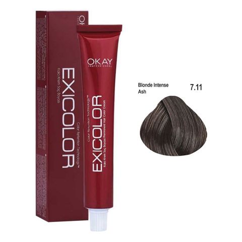 Okay Exicolor Permanent Hair Color, 60ml, No. 7.11 Blonde Intense Ash