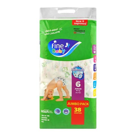 Fine Baby Diapers Jumbo Pack, 6 Junior 16+kg, 38-Pack