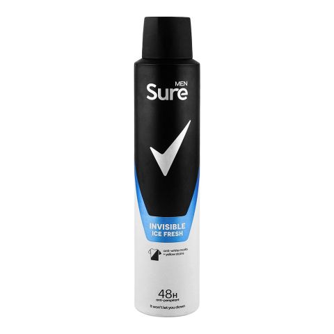 Sure Men Invisible Ice Fresh Antiperspirant Body Spray, 48H Dry Protection, 200ml