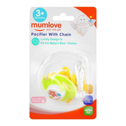 Mum Love Pacifier With Chain, BPA Free, For 3 Months+, Green PA-51