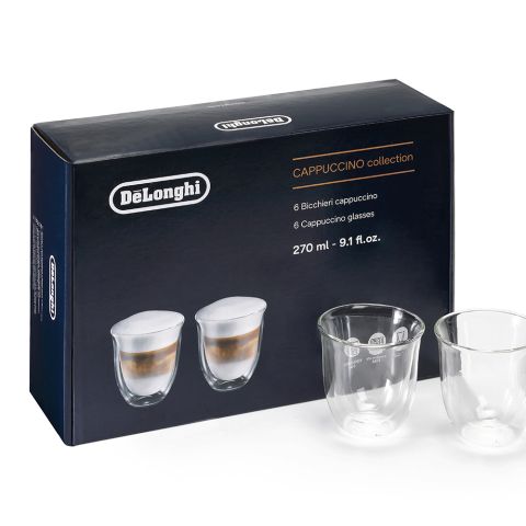 DeLonghi Cappuccino Double Wall Thermal Glasses, Set of 6 (270ml), DLSC301