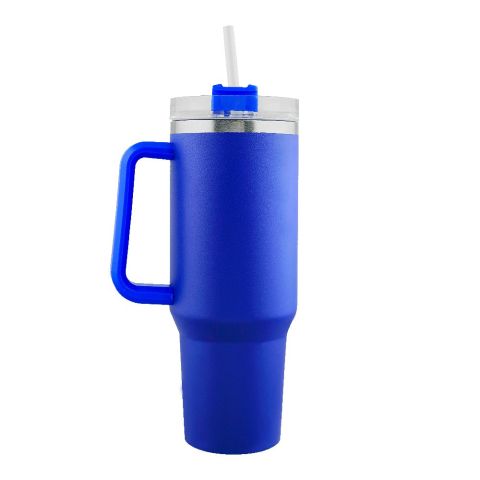 Stainless Steel Insulated Travel Coffee Tumbler with Handle & Straw Lid, Dark Blue, (1971-1) 0000985