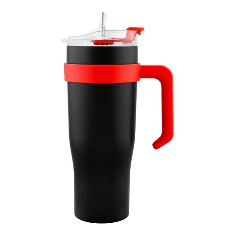 Stainless Steel Insulated Travel Coffee Tumbler with Handle & Straw Lid, Black, (9209) 0001184