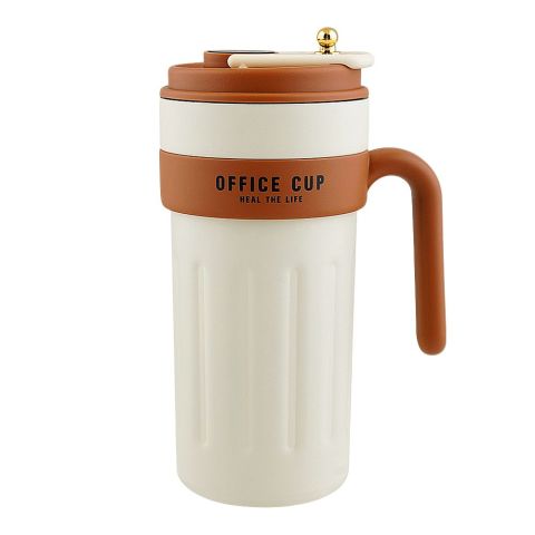 Stainless Steel Insulated Cup & Travel Coffee Mug with Temperature Display, 650ml, Brown & White (8007) 0000982