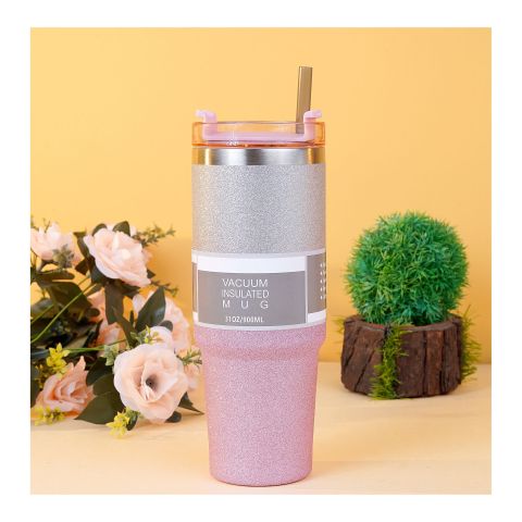 Diamond Paint Stainless Steel Vacuum Insulated Travel Mug with Lid & Straw, Coffee Tumbler, 900ml, Pink, 102229