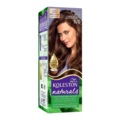 Wella Koleston Naturals Permanent Hair Color Cream Kit - Salon Quality Hair Dye, 5/0 Milk Chocolate