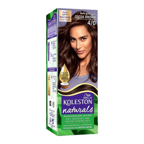 Wella Koleston Naturals Permanent Hair Color Cream Kit - Salon Quality Hair Dye, 4/0 Cocoa Brown