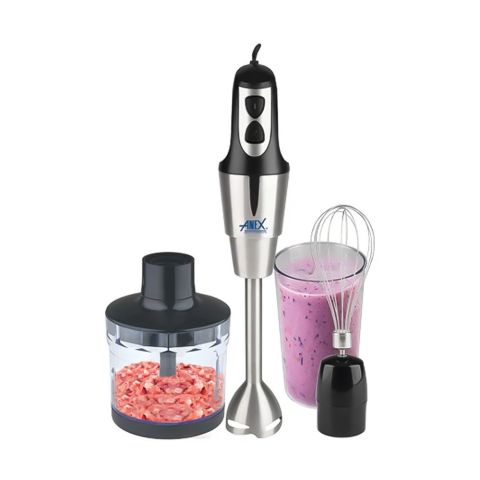 Anex Deluxe Hand Blender with Chopper, Whisk (Egg Beater) & Beaker, AC 500W, Black, AG-143